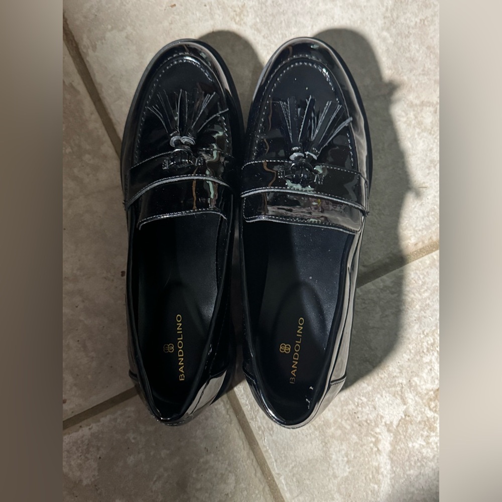 Bandolino Glossy Black Tassel Loafers for women